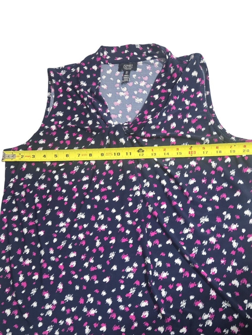Jones New York Navy Sleeveless Floral Tie-Neck Camisole Flowy Festival Size L - Picture 5 of 8